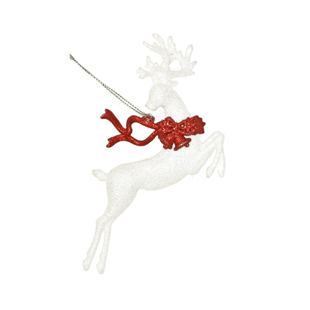 White Glitter Reindeer Ornament, 4in, 2 Styles