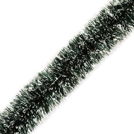 Tinsel Garland, Dark Green with White Tips, 9ft