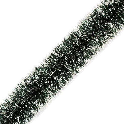 Tinsel Garland, Dark Green with White Tips, 9ft