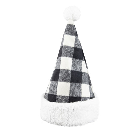 Black & White Buffalo Plaid Santa Hat, 15in