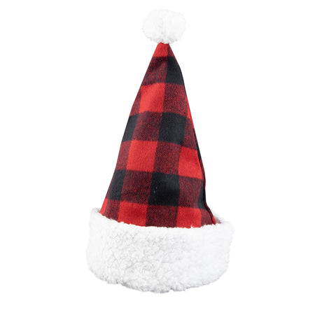 Black & Red Buffalo Plaid Santa Hat, 15in