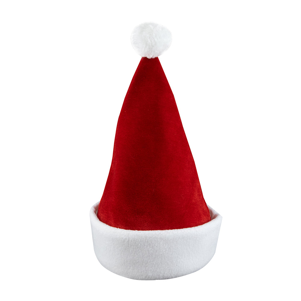 Red Velvet Santa Hat with White Fleece Trim, 15in