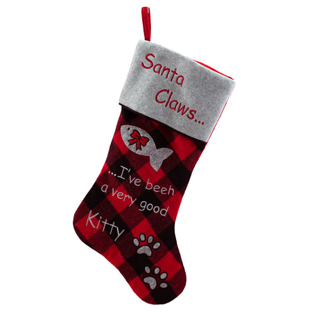 Red & Black Buffalo Plaid Pet Stocking, Cat, 20in