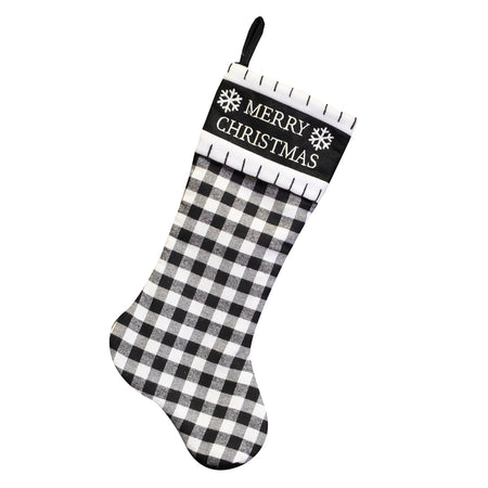 Black & White Plaid Embroidered Stocking, 20.5in