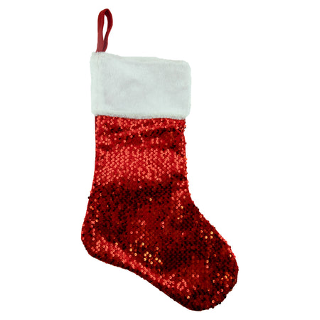 Red Glitter Sequin Stocking with White Cuff, 20in