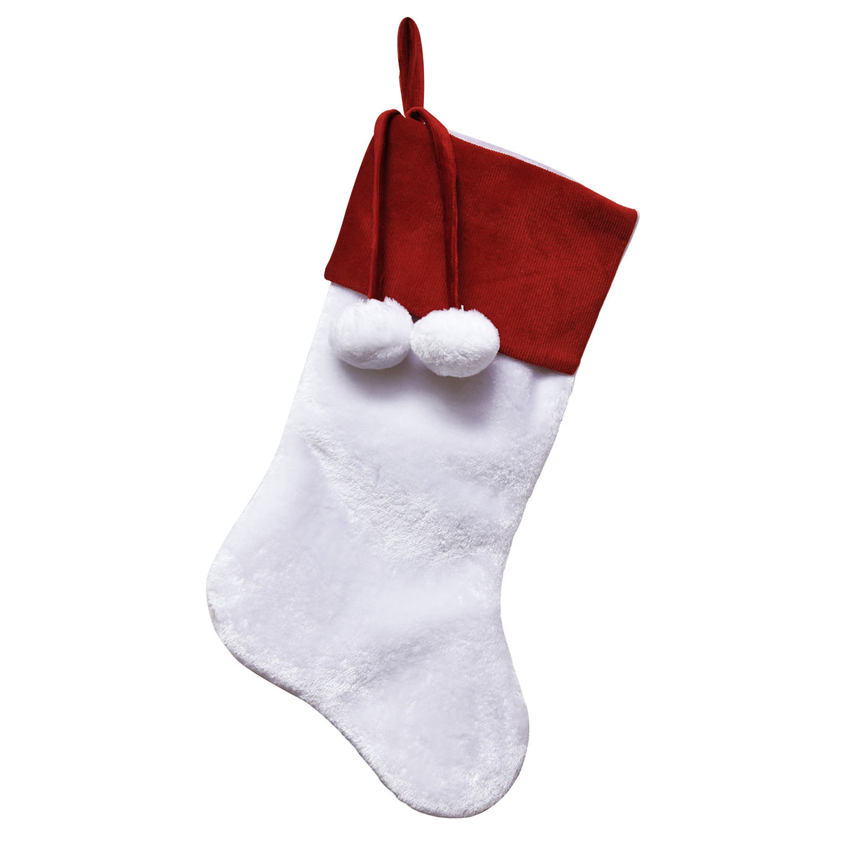 White Faux Fur Stocking with Red Cuff, 20.5in