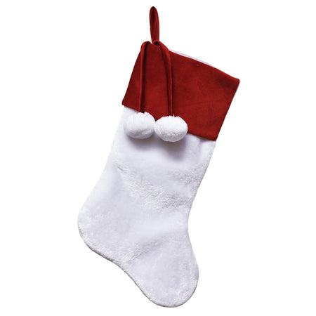 White Faux Fur Stocking with Red Cuff, 20.5in