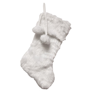 White Faux Fur Stocking with Pom Poms, 20.5in