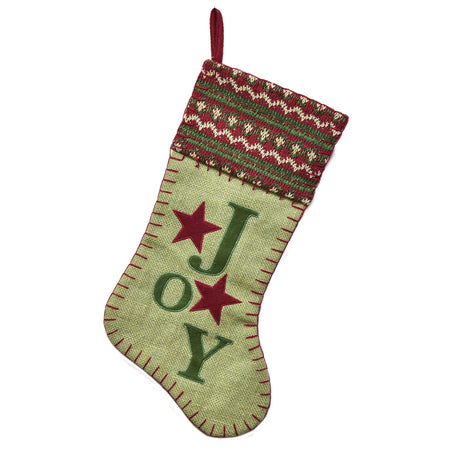 Joy Burlap Stocking with Knitted Cuff, 20.5in