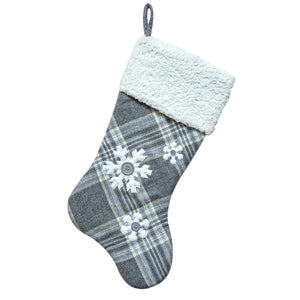 Grey & White Plaid Stocking with Snowflake, 20.5in