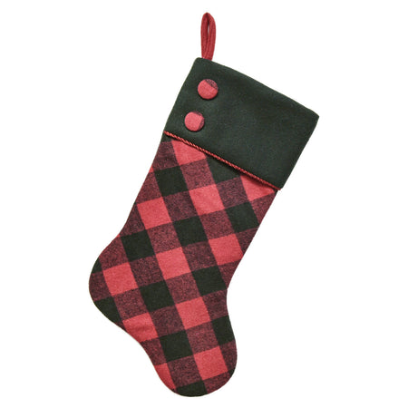 Black & Red Plaid Stocking with Buttons, 20.5in