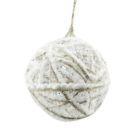 Snowy Glitter Hemp Rope Ball Ornament, 5in