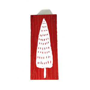 Wood Block Decor with Christmas Tree, Large, Red