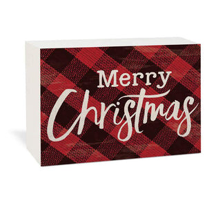 Wood Word Block Decor, Merry Christmas Plaid