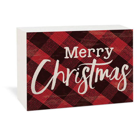 Wood Word Block Decor, Merry Christmas Plaid