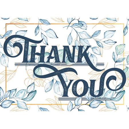 Thank You Card, Blue Leaves