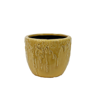 Pot, 3.5in, Ceramic, Textured Drip, Yellow