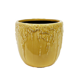 Pot, 4in, Ceramic, Textured Drip, Yellow