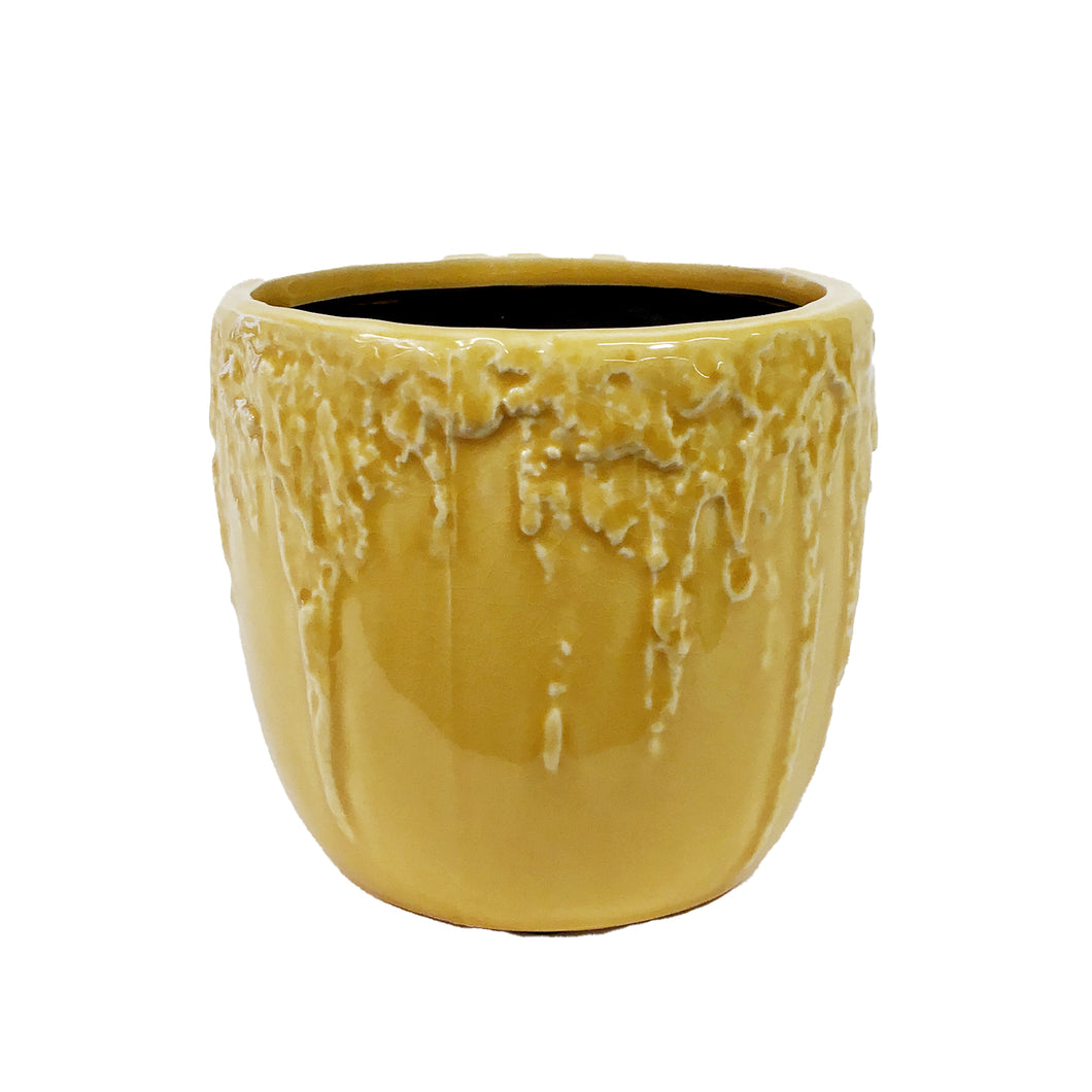 Pot, 4in, Ceramic, Textured Drip, Yellow