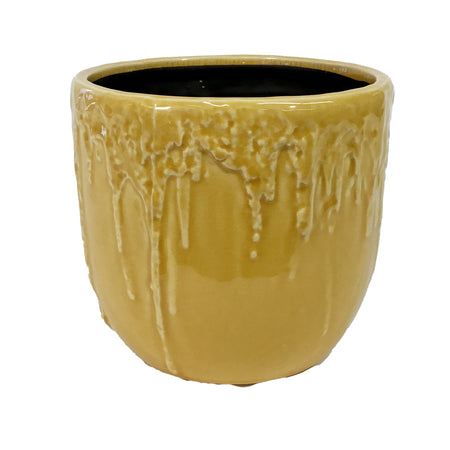 Pot, 6in, Ceramic, Textured Drip, Yellow