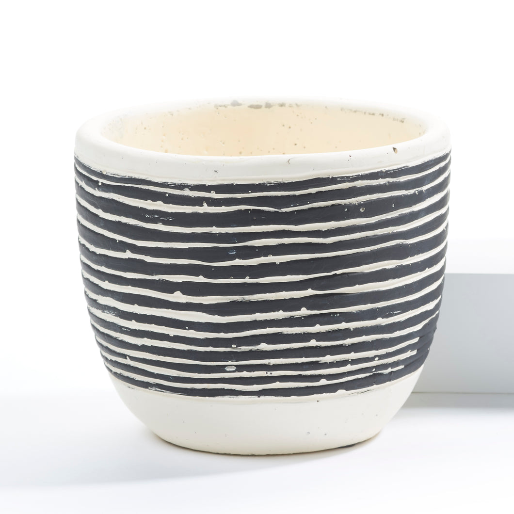 Pot, 4in, Ceramic, Textured Black & White Stripe