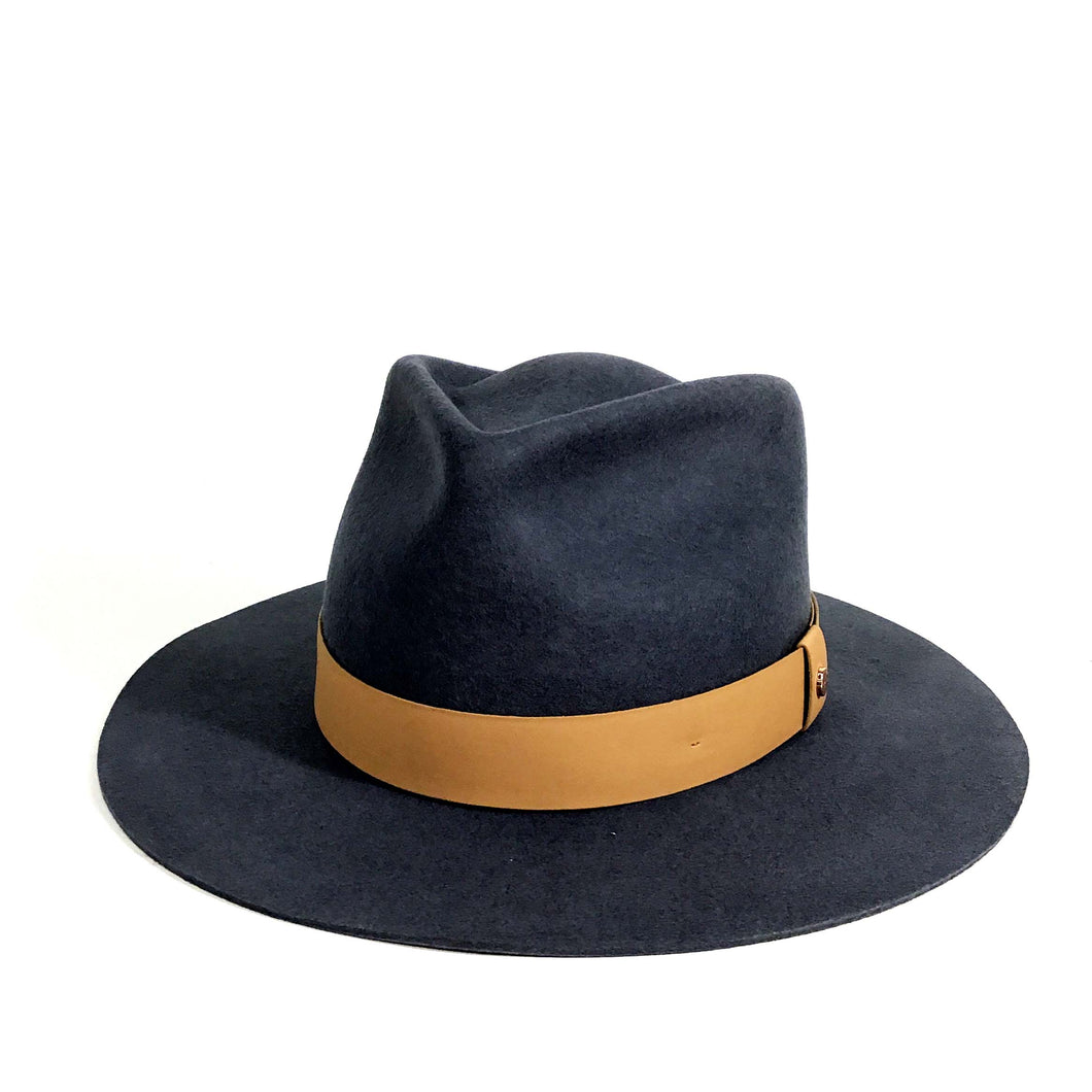 Ladies Wide Brim Fedora, Cara, Denim Blue, Medium