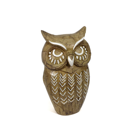 Carved Wood-Look Owl Statue, 9in