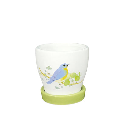 Pot, 3in, Ceramic, Watercolor Bird with Saucer