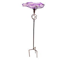 Load image into Gallery viewer, Glass Bird Bath with Stake, Purple Swirl, 11.5in
