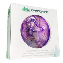 Load image into Gallery viewer, Glass Bird Bath with Stake, Purple Swirl, 11.5in
