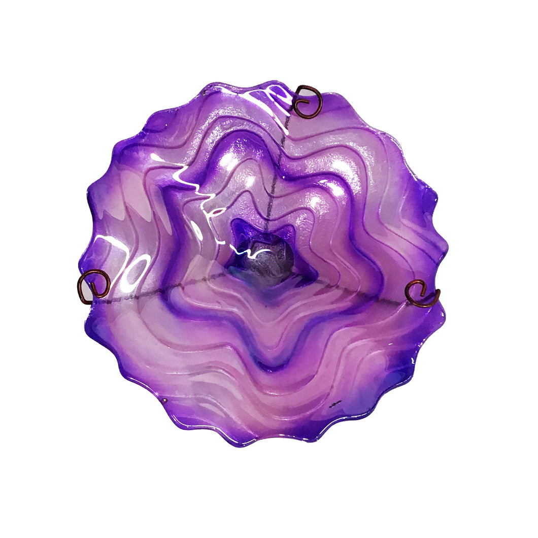 Glass Bird Bath with Stake, Purple Swirl, 11.5in