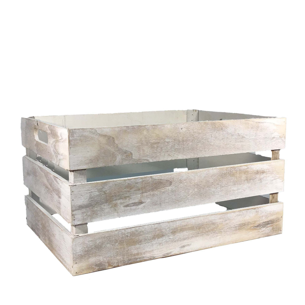 Wood Storage Box, Slatted, Weathered Grey, Large