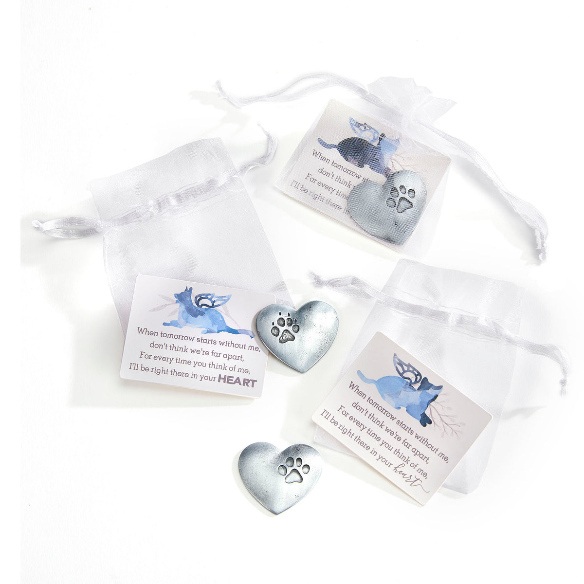Metal Paw Print Heart Token with Card & Bag