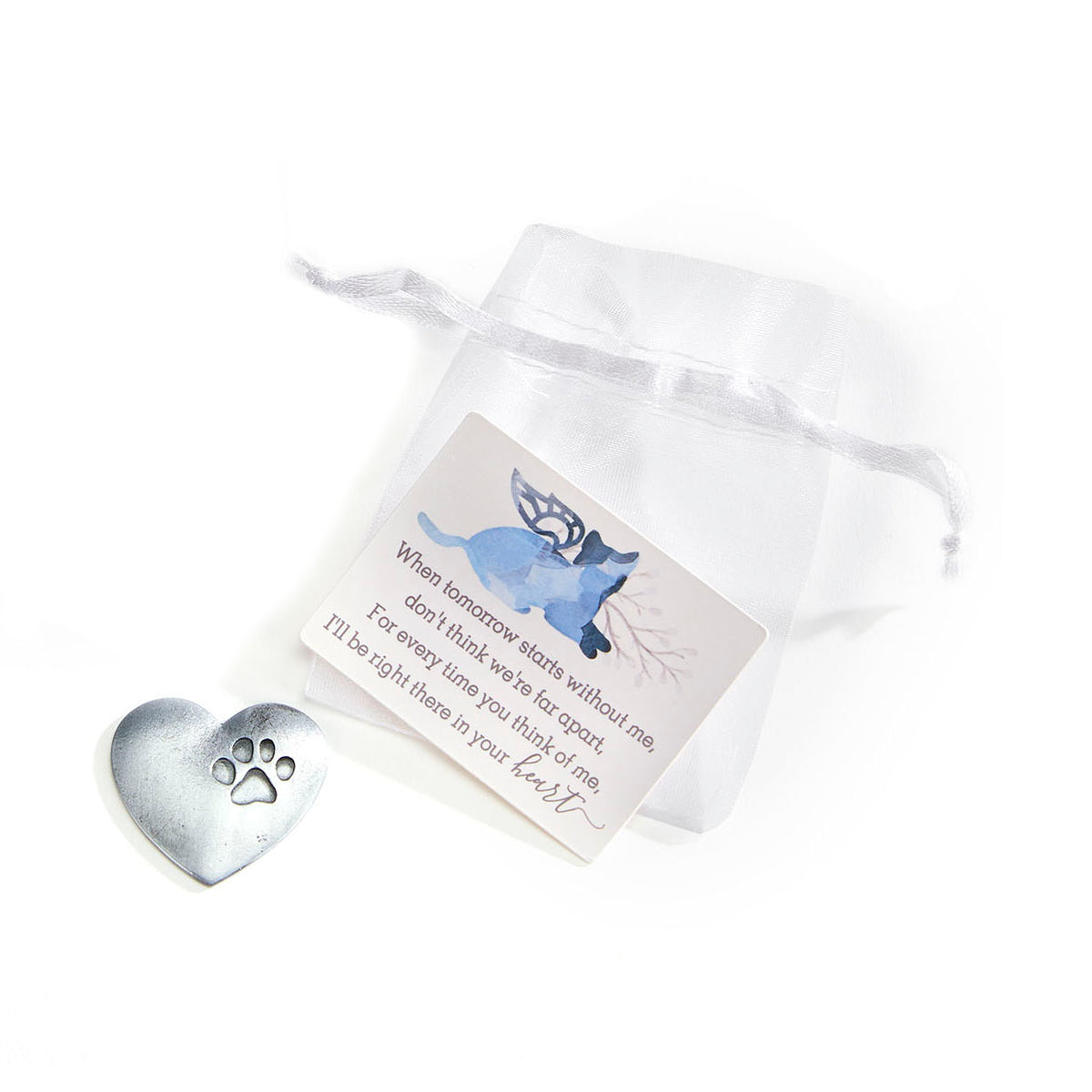 Metal Paw Print Heart Token with Card & Bag