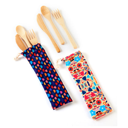 Bamboo Utensil Set with Pouch, 2 Styles