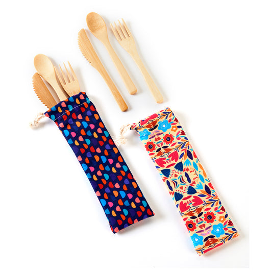 Bamboo Utensil Set with Pouch, 2 Styles