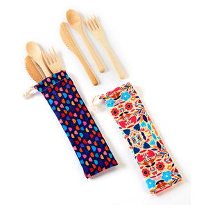 Bamboo Utensil Set with Pouch, 2 Styles
