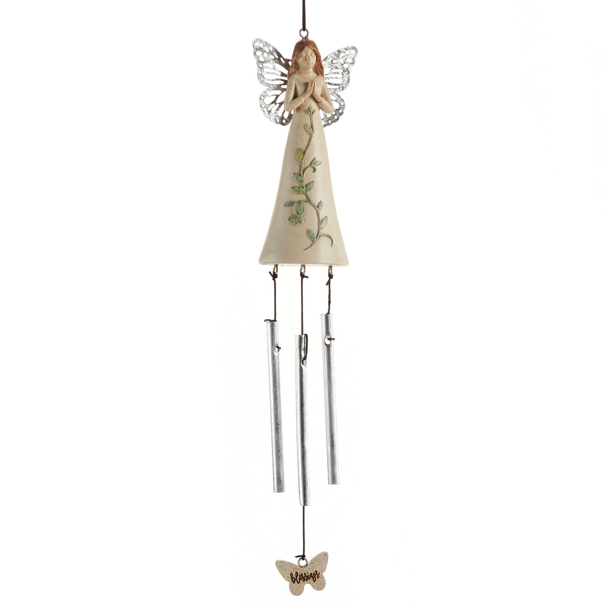 Garden Angel Wind Chime with Metal Wings, 8.25in