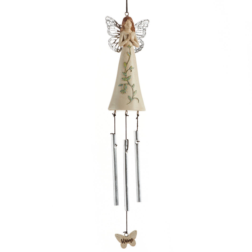 Garden Angel Wind Chime with Metal Wings, 8.25in