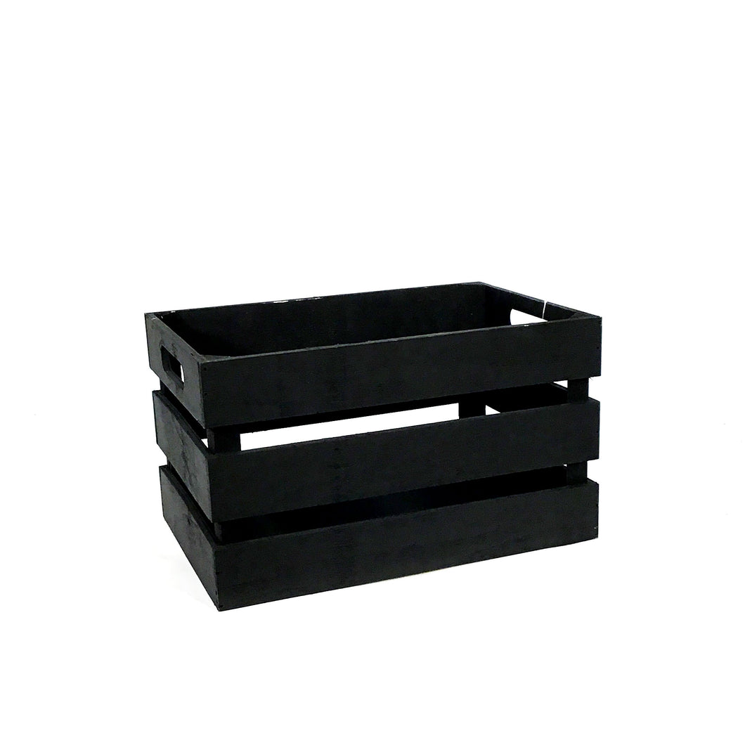 Wood Storage Box, Slatted, Black, Small