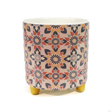 Load image into Gallery viewer, Pot, 4in, Ceramic, Blue/Brown Pattern, Footed
