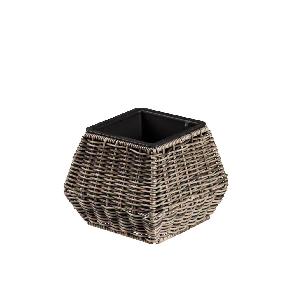Planter, 4in, Resin, Wicker Short Square