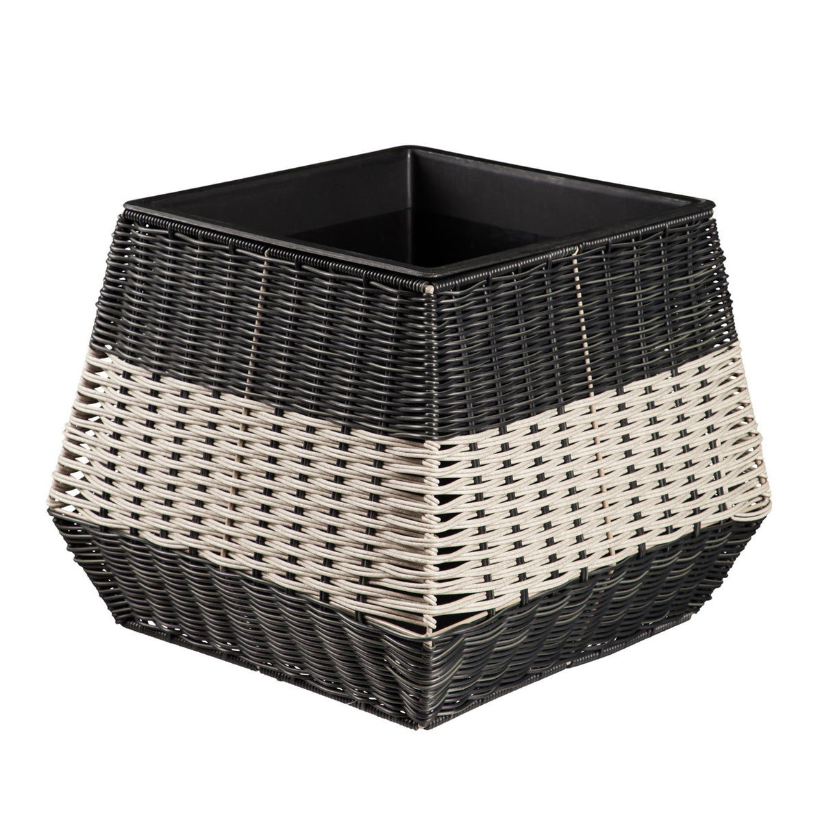 Planter, 12in, Resin, Wicker Short Square