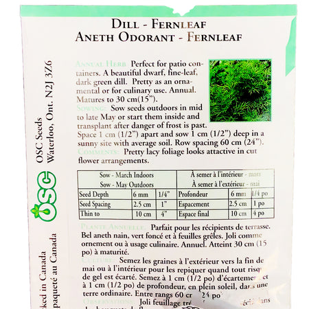 Dill - Fernleaf Seeds, OSC