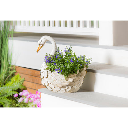 Planter, Metal, White Swan