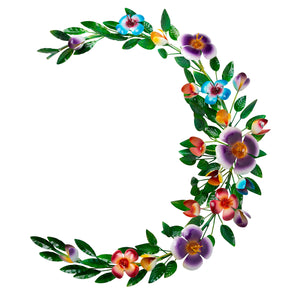 Floral Crescent Moon Wreath Metal Wall Decor, 25in