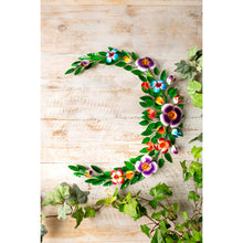 Load image into Gallery viewer, Floral Crescent Moon Wreath Metal Wall Decor, 25in

