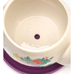Pot, 6in, Ceramic, Floral Teapot w/ Saucer, Purple