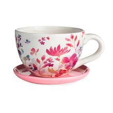 Load image into Gallery viewer, Pot, 6in, Ceramic, Floral Teacup w/ Saucer, Pink
