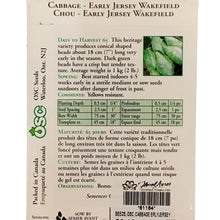 Load image into Gallery viewer, Cabbage - Early Jersey Wakefield Seeds, OSC
